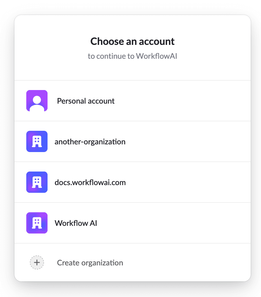 Organization selector